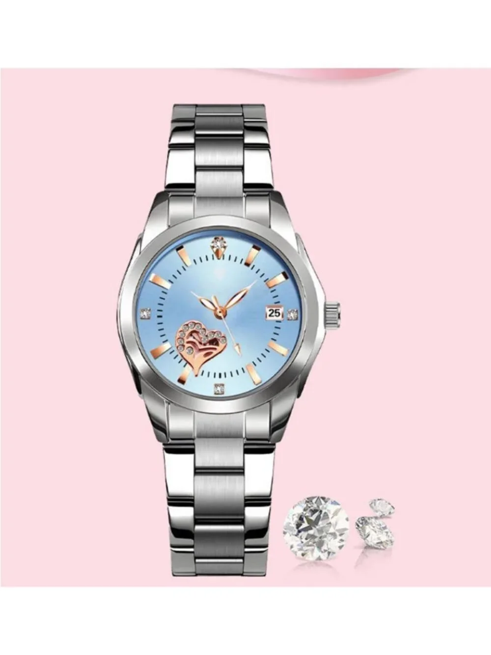 Women's Silver Blue Analog Quartz Stainless Steel Luminous Waterproof Watch